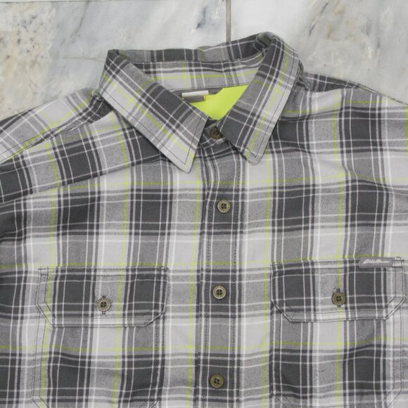 Eddie Bauer Men's Gray/Yellow Plaid Flannel Button Front Shirt Size Large Tall - Picture 5 of 8